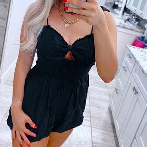 black bow front cutout tie strap romper